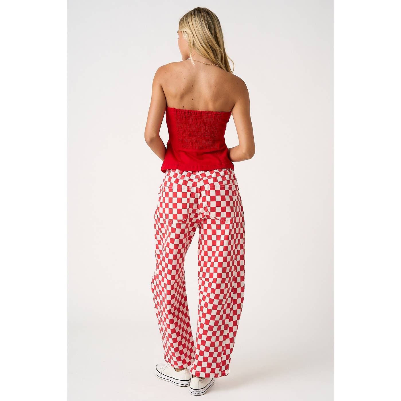 mittoshop - GAME DAY CHECKERED ELASTIC WAIST BARREL PANTS