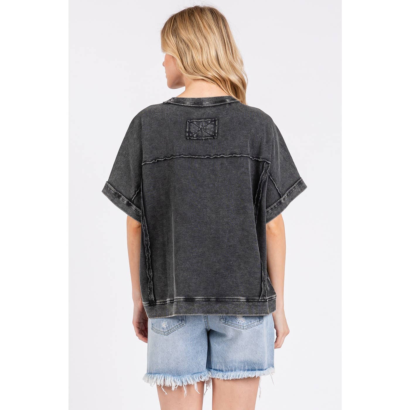 MINERAL WASH FRENCH TERRY CREW NECK CASUAL TOP