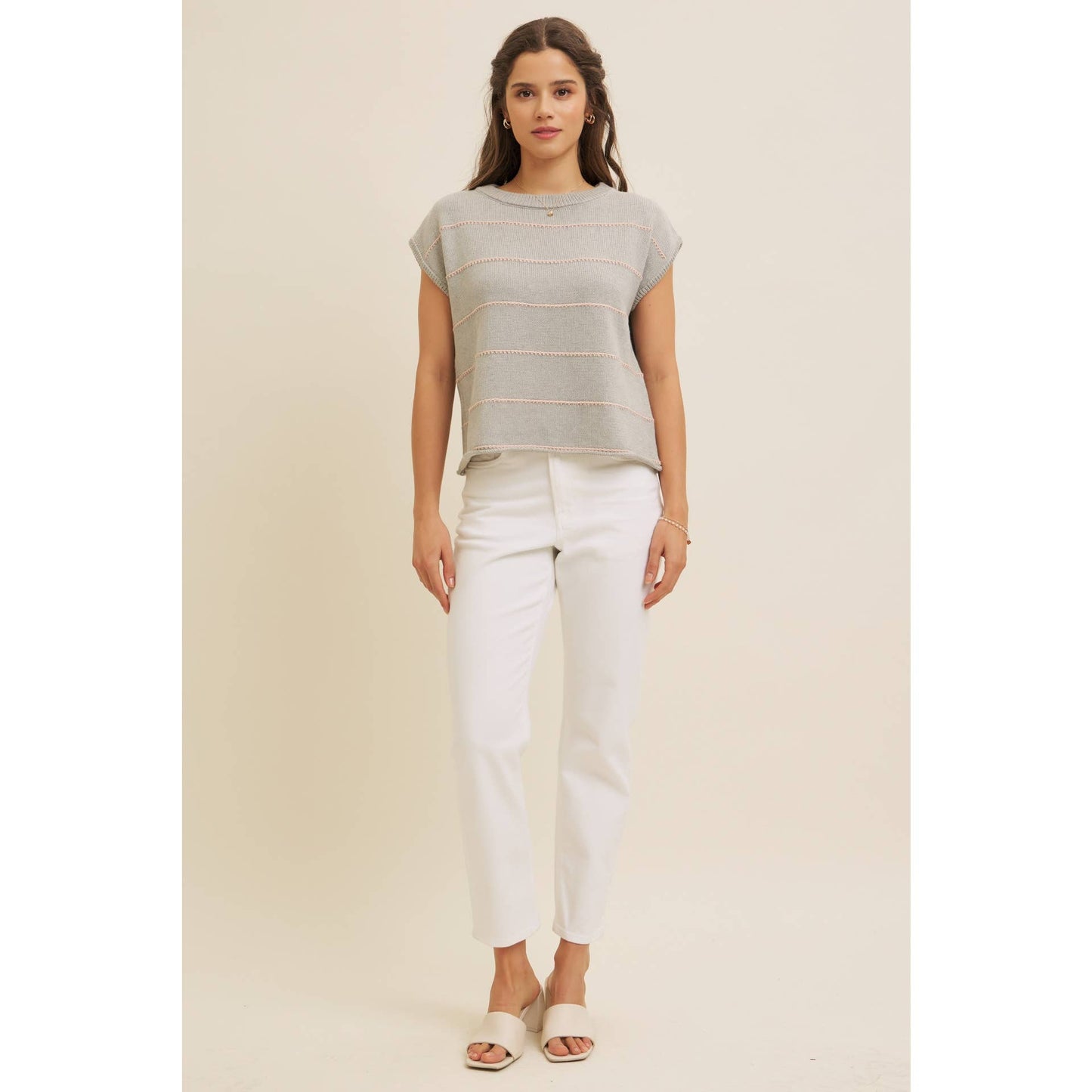STITCH DETAILED STRIPE SWEATER TOP