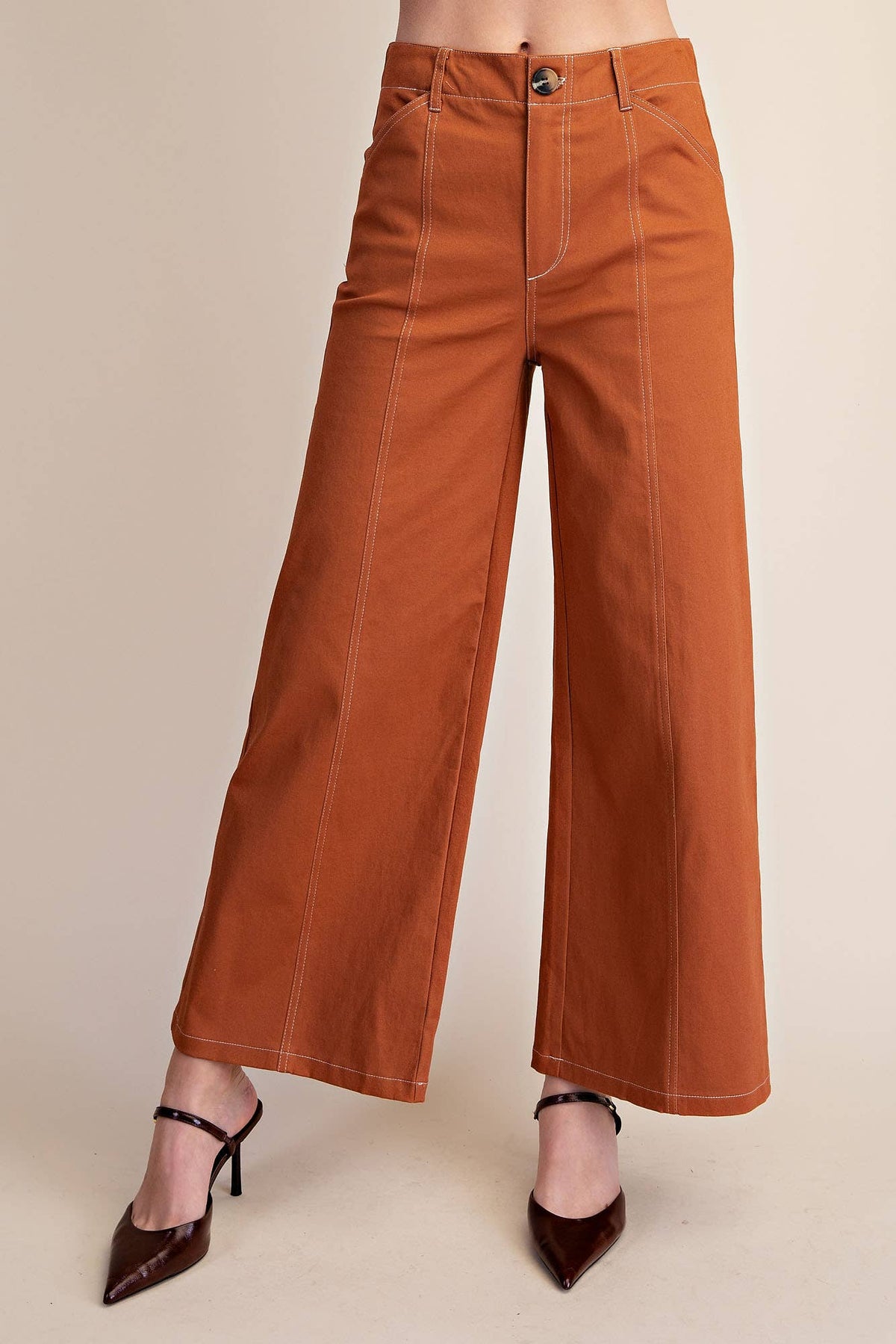 Glam - High Rise Stitch Seamed Stretch Wide Leg Pants