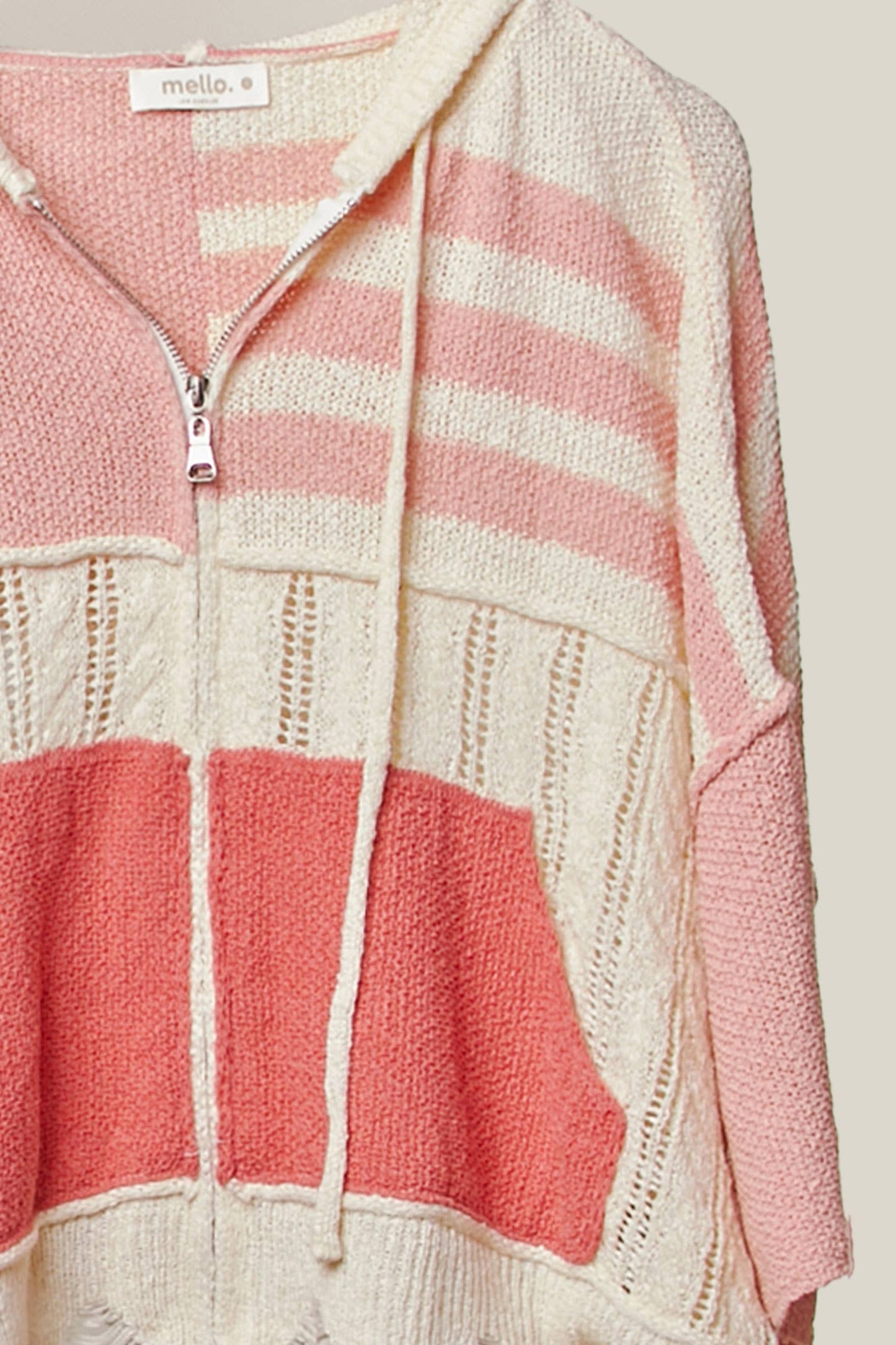 Stripe Distressed Knit Hoodie