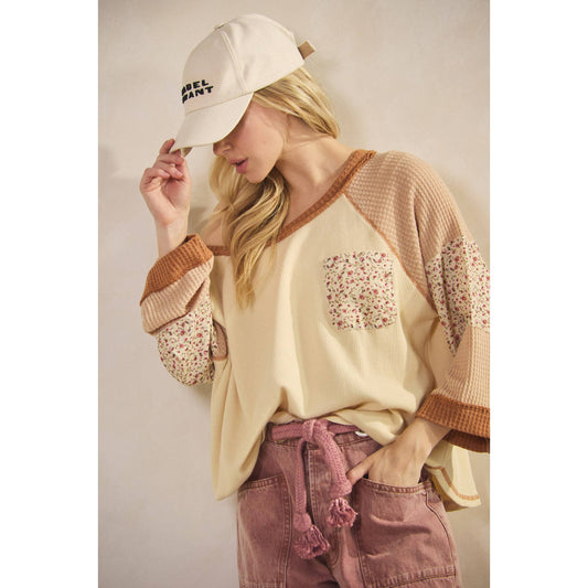 BLOSSOM PATCHWORK WAFFLE TOP (ST7886)