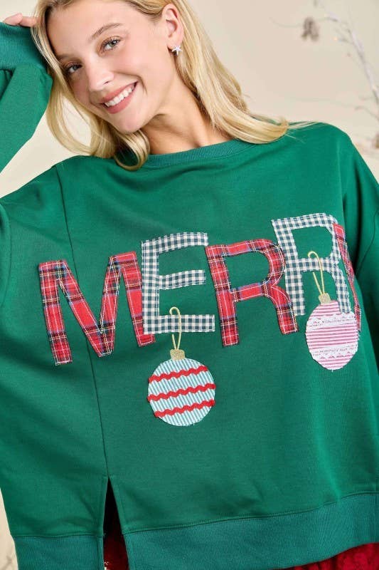 Main Strip - Merry With Ornament Patchwork Oversized Long Sleeve Top