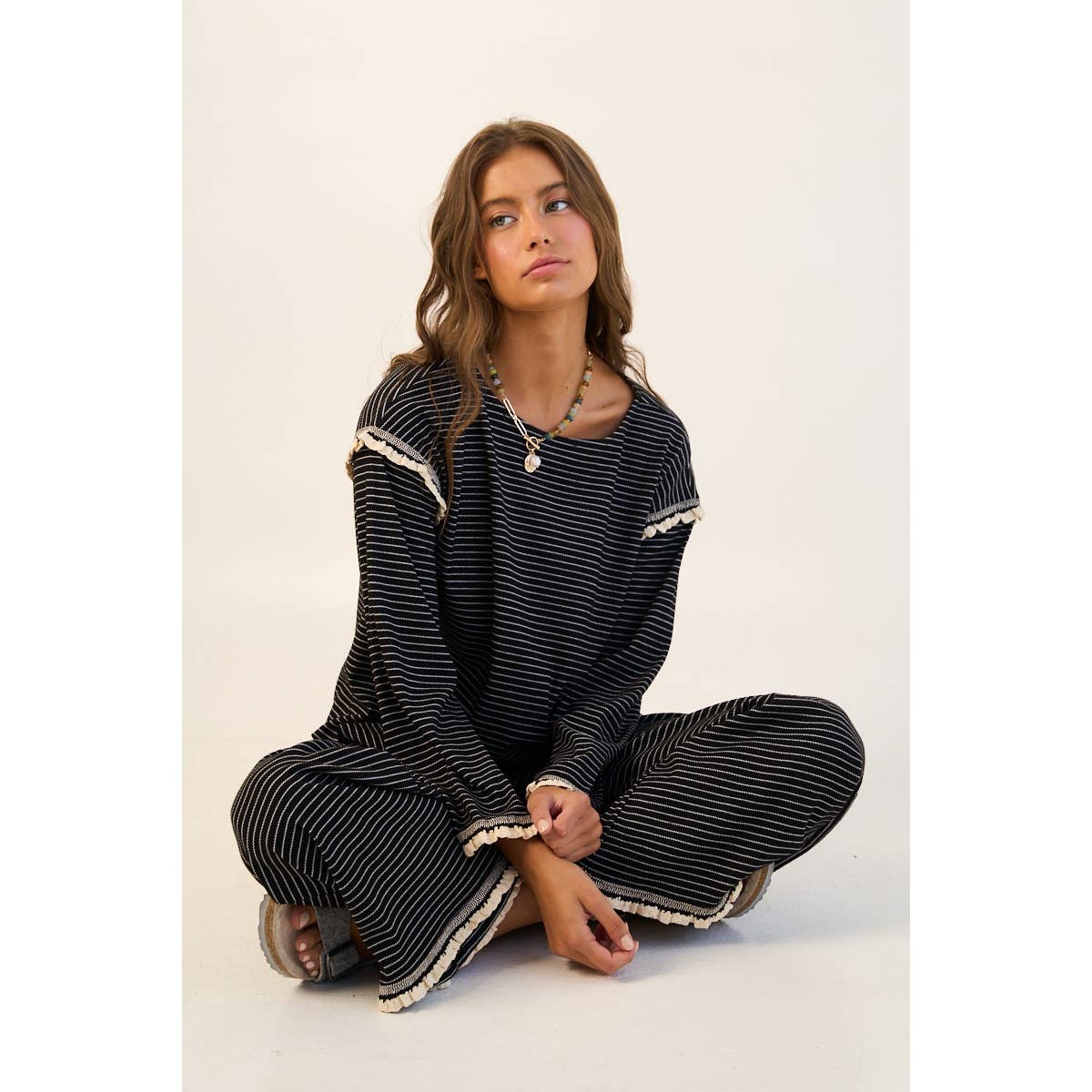 The GREii - Striped Ruffle Edge Pants
