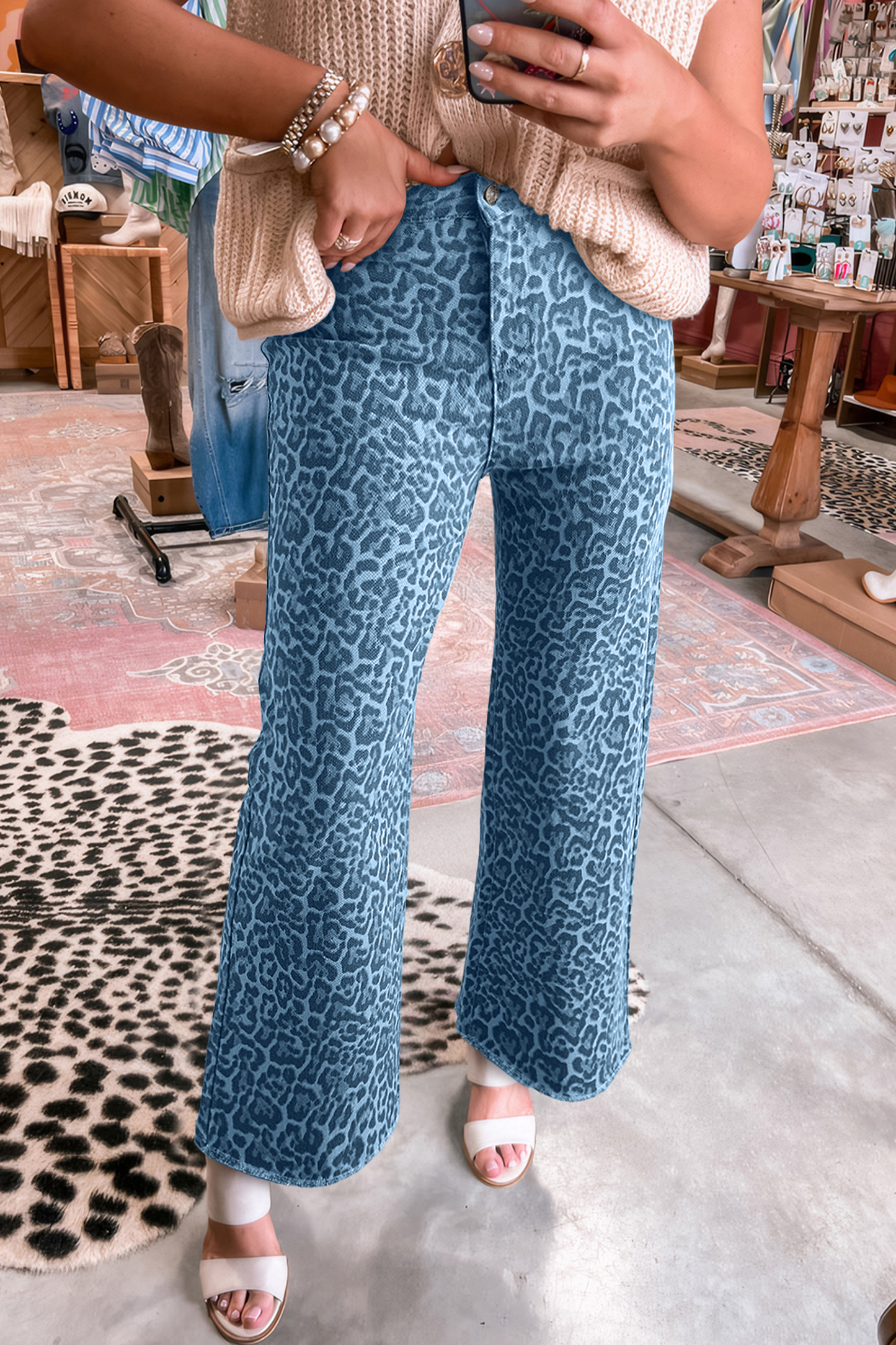 66 Western Leopard Love Edge Wide Leg High Waist Jeans