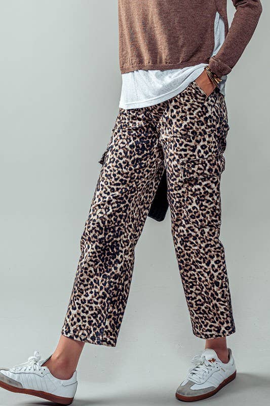 Leopard Print Cropped Cargo Pants