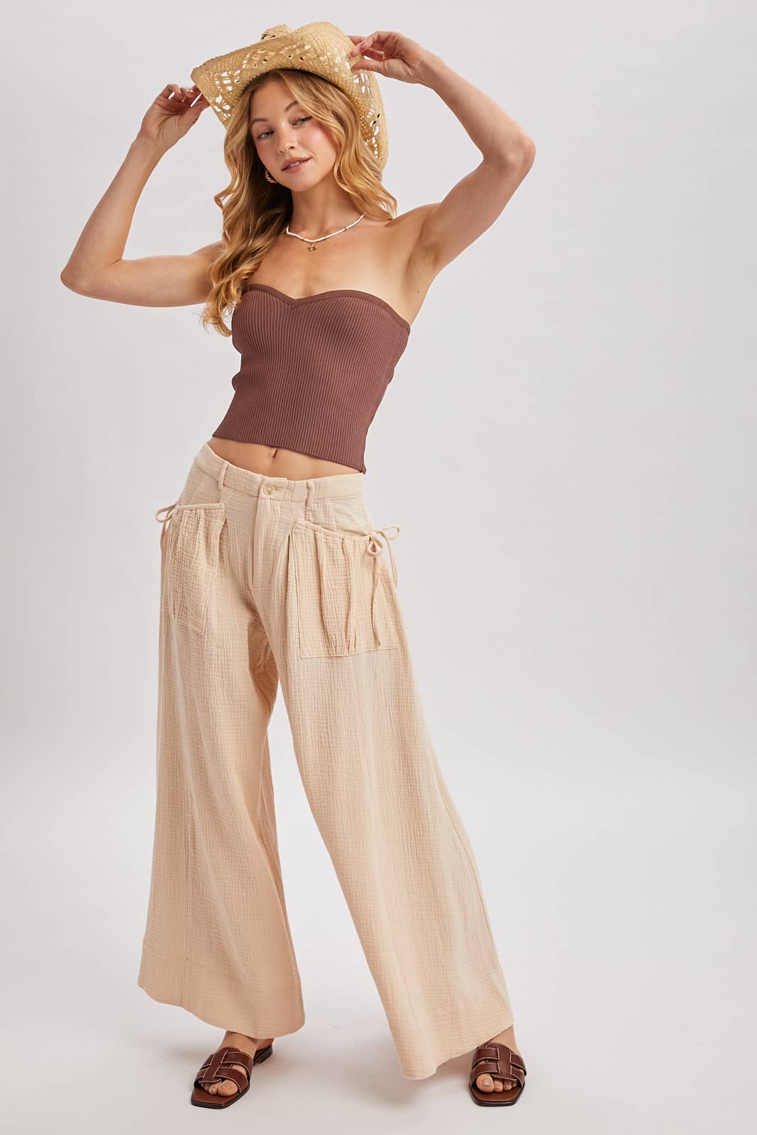 Bluivy - DRAWSTRING PATCH POCKETS WIDE LEG PANTS