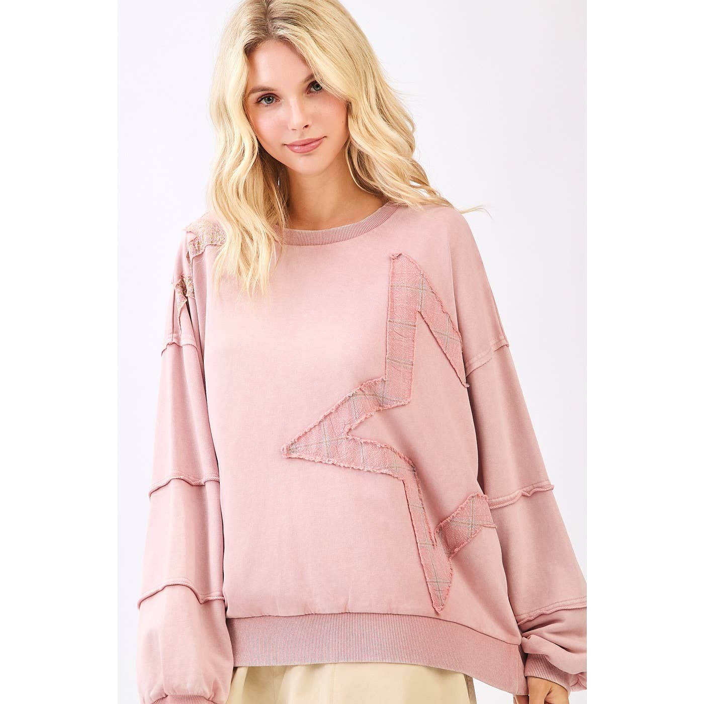 mittoshop - STAR PATCHWORK MINERAL WASH LONG SLEEVE SWEATSHIRT
