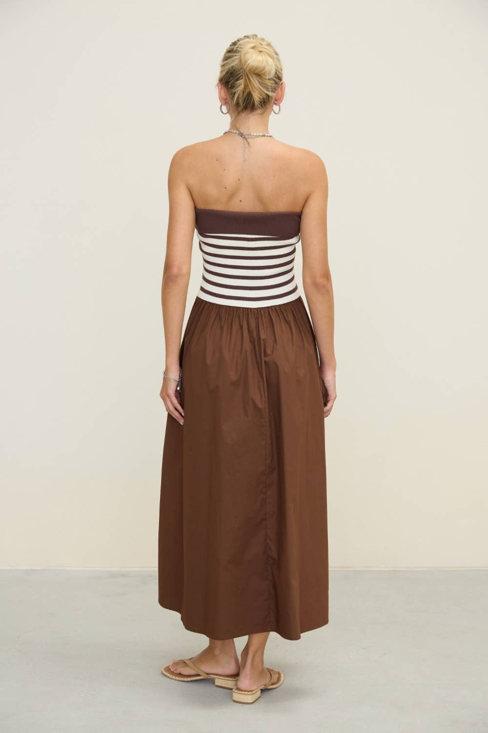Dottie Dottié Garage - Stripe Knit Bodice Strapless Woven Skirt Midi Dress