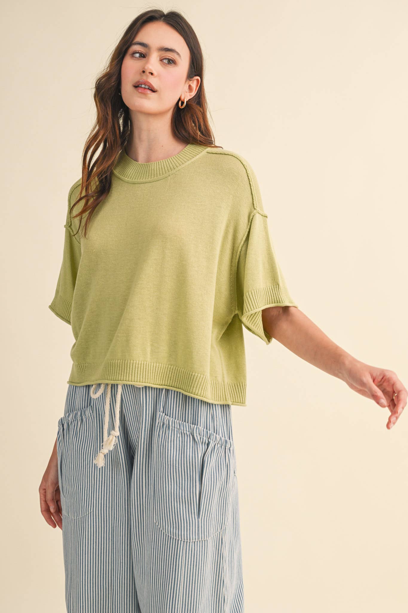 pineapple color short sleeve sweater