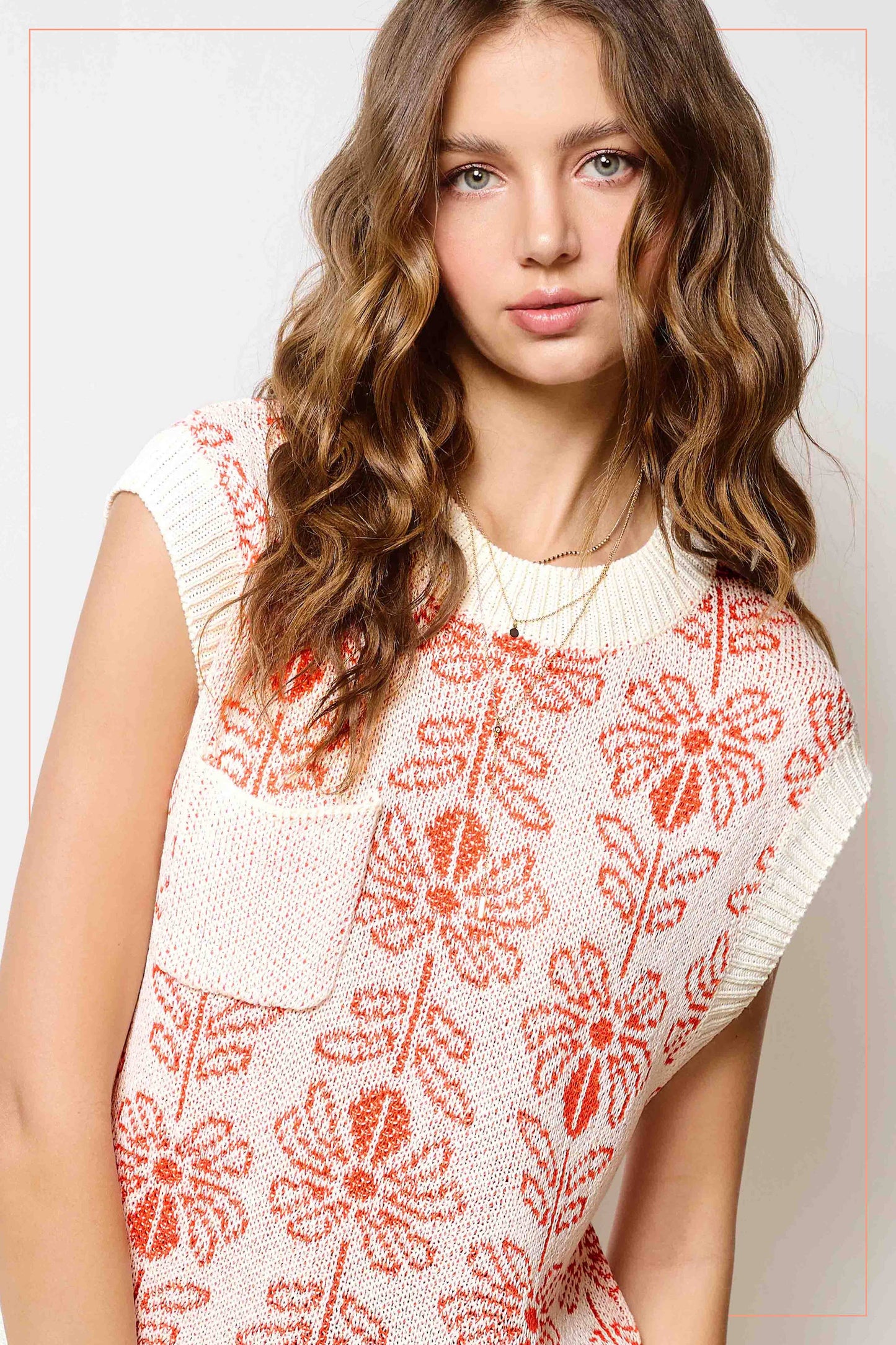 MCS3587-Floral Pattern Sleeveless Sweater Vest Top