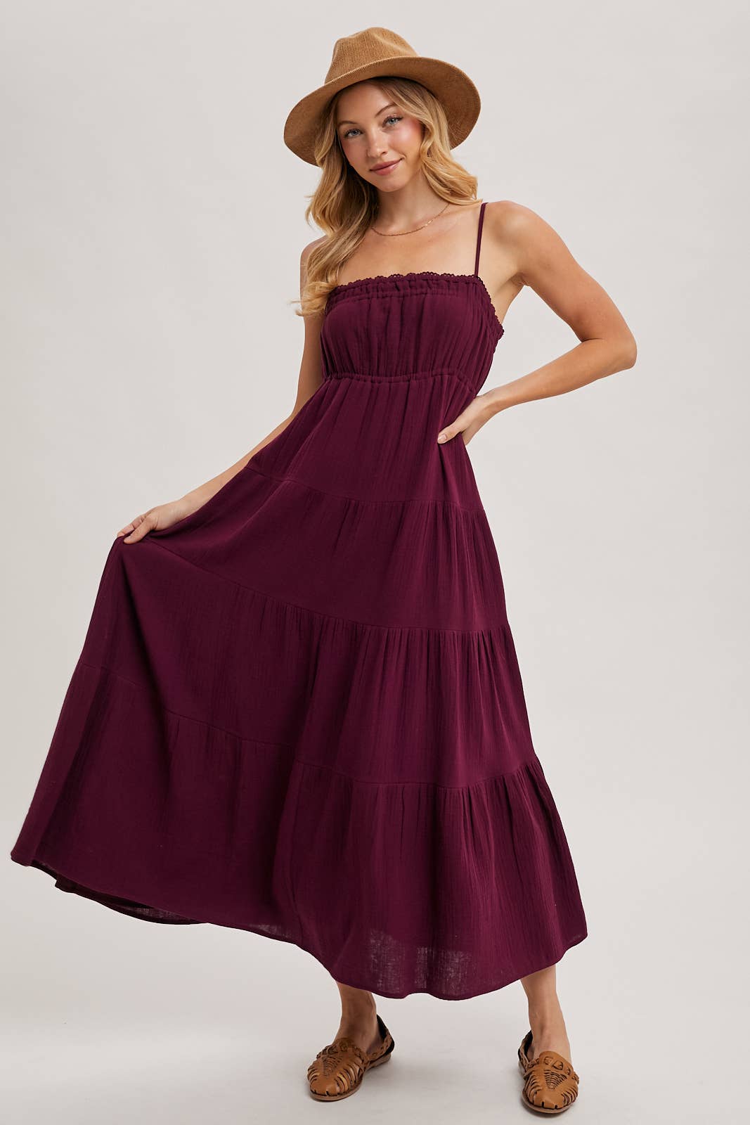 SMOCKED RUFFLE TRIM TIERED MAXI SUNDRES
