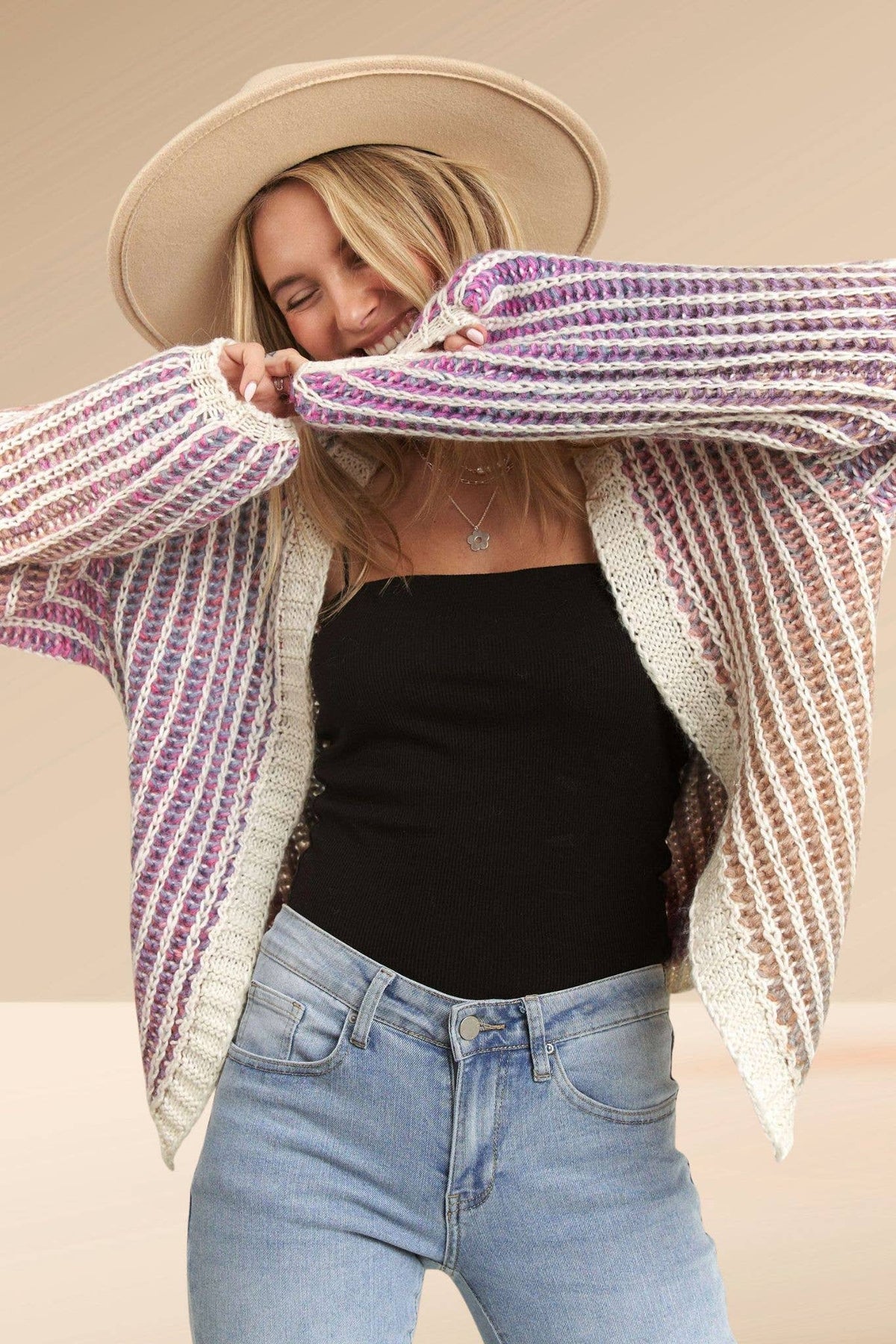 Madelyn - LESW3599- MULTI COLOR OMBRE SWEATER CARDIGAN