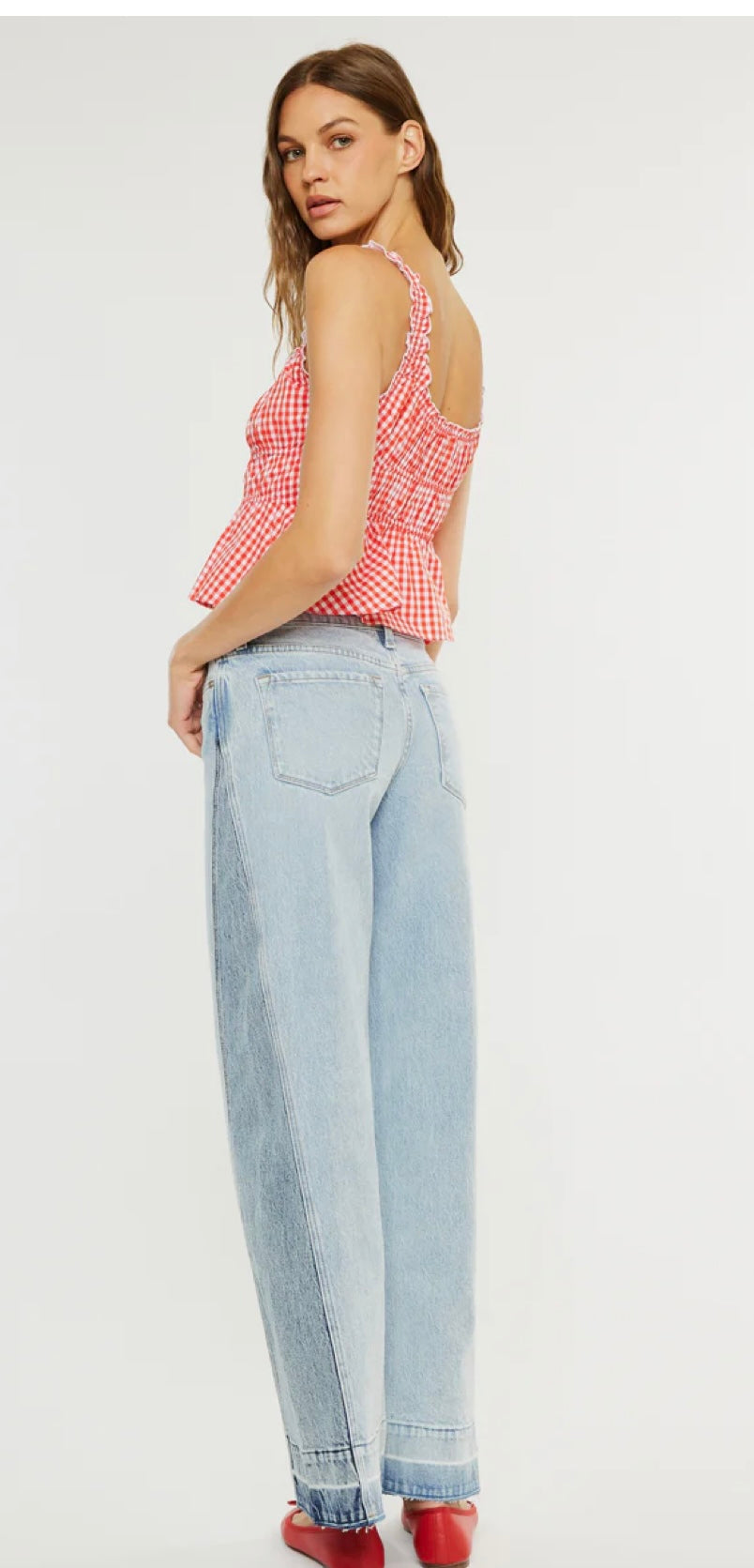 Carlise Mid Rise Color Block Wide Leg Jeans