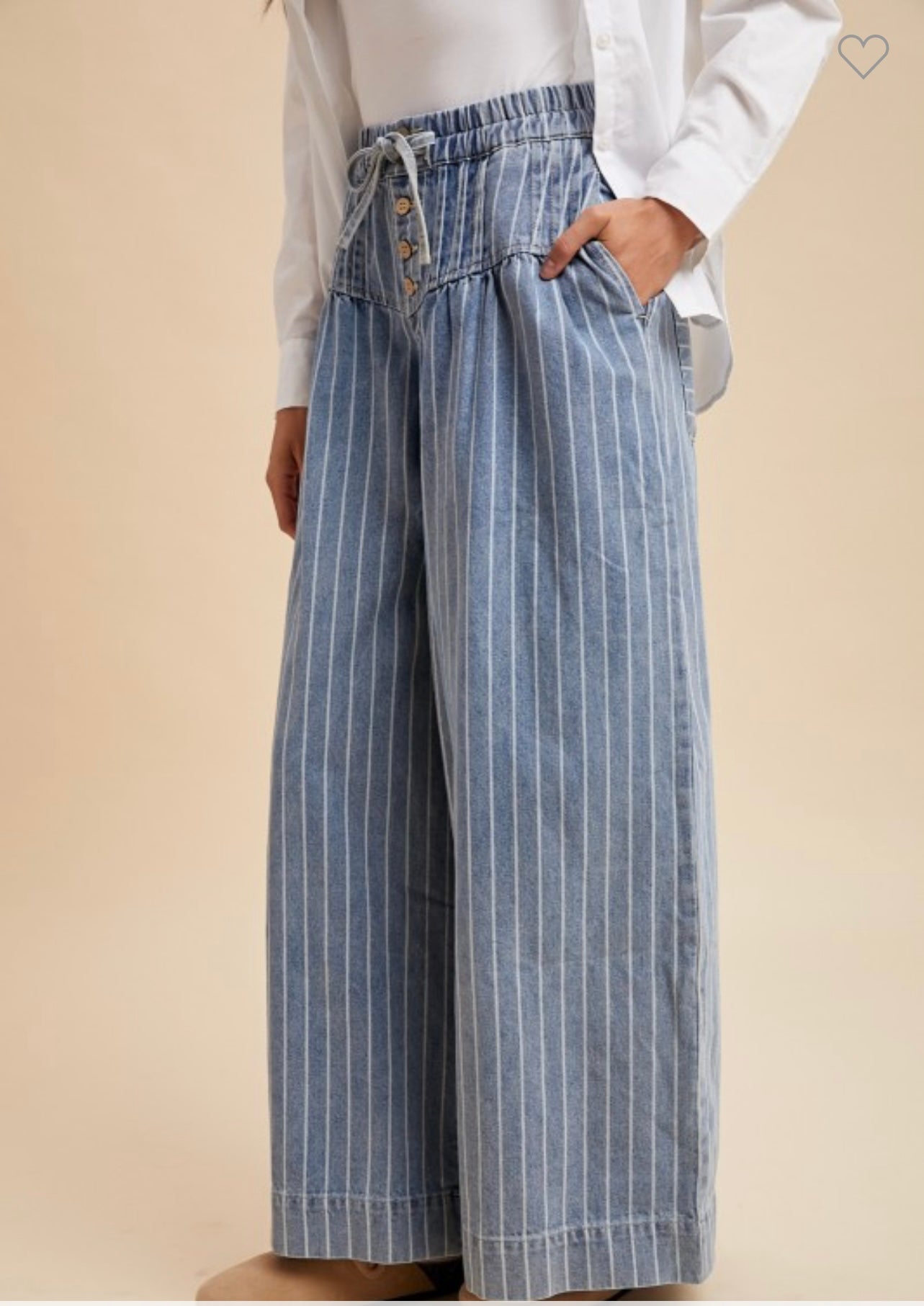 Striped denim wide leg pants