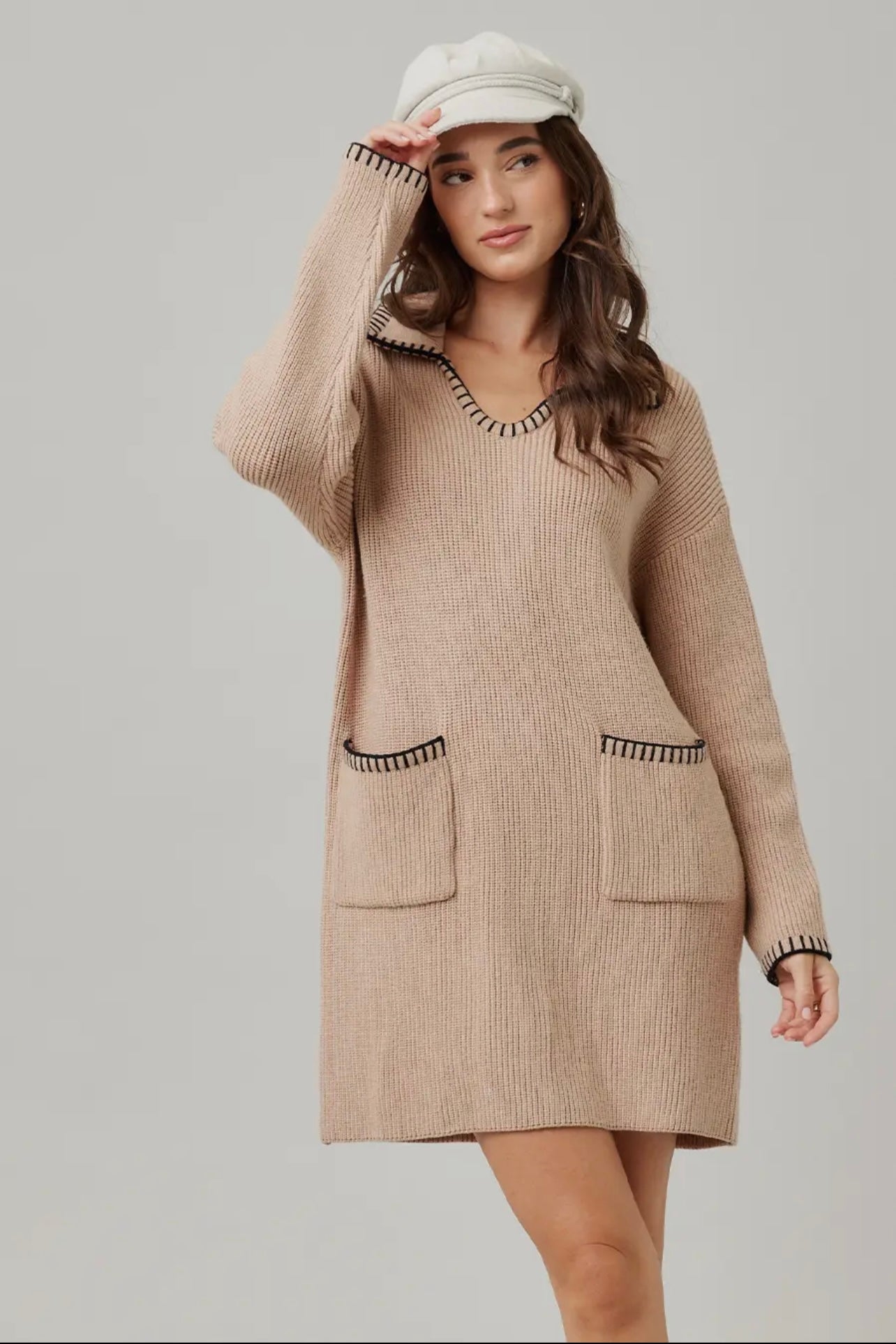Knit contrast stitch dress