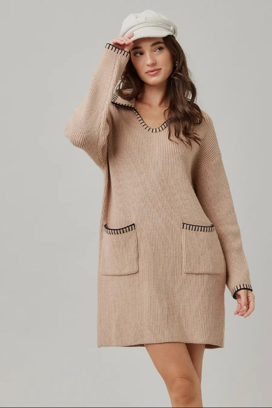 Knit contrast stitch dress