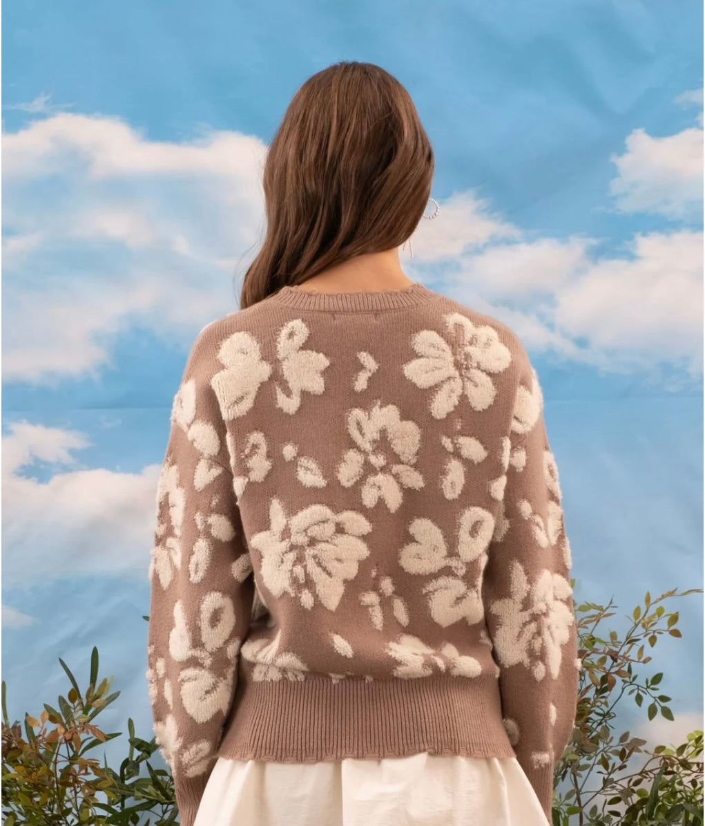 Floral distressed sweater