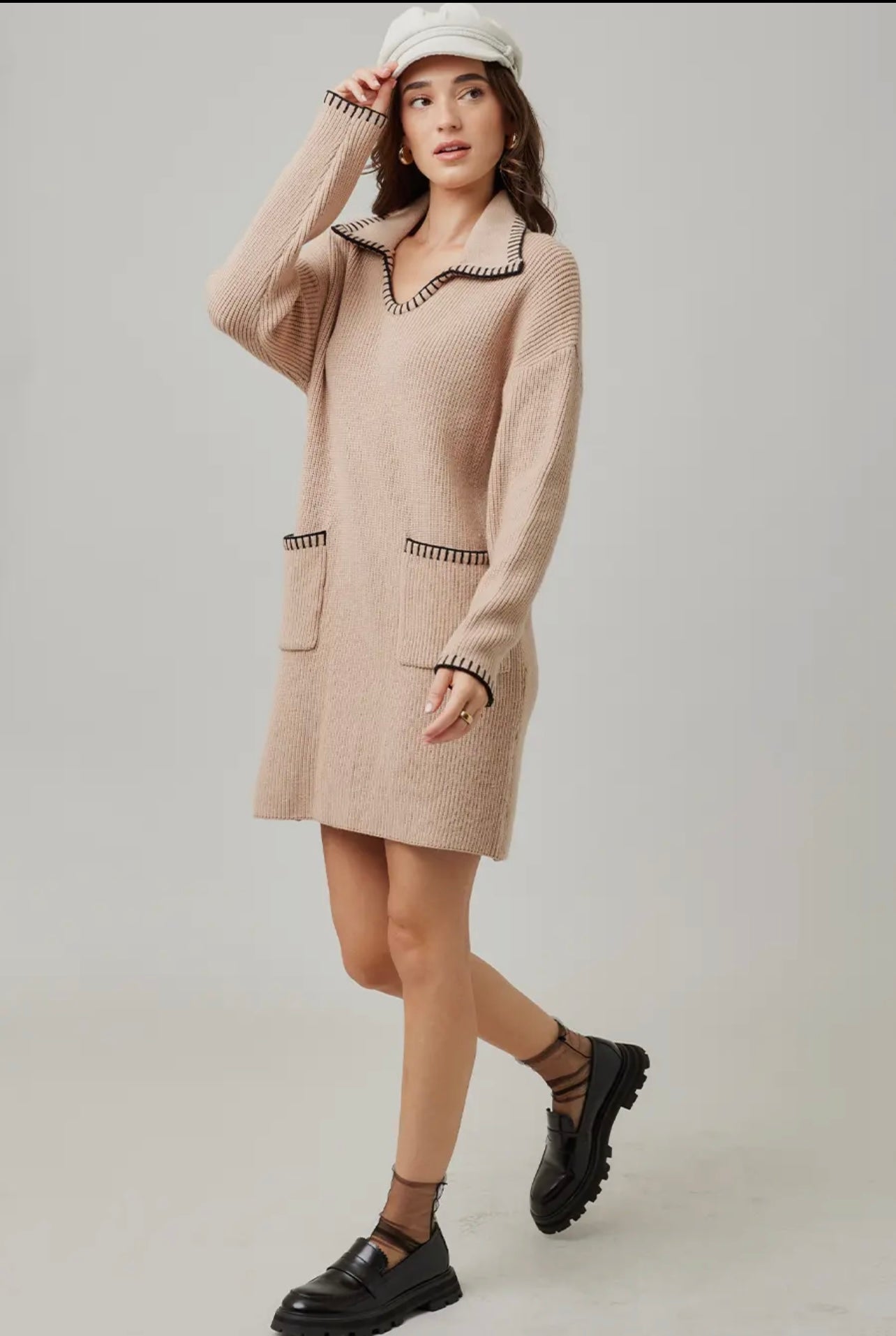 Knit contrast stitch dress