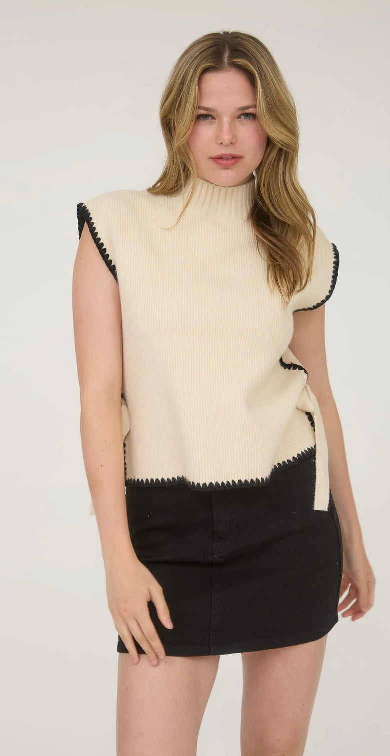 Contrast stitch side tie sweater