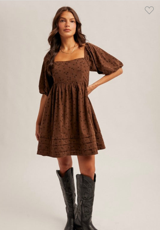 Floral corduroy baby doll mini dress