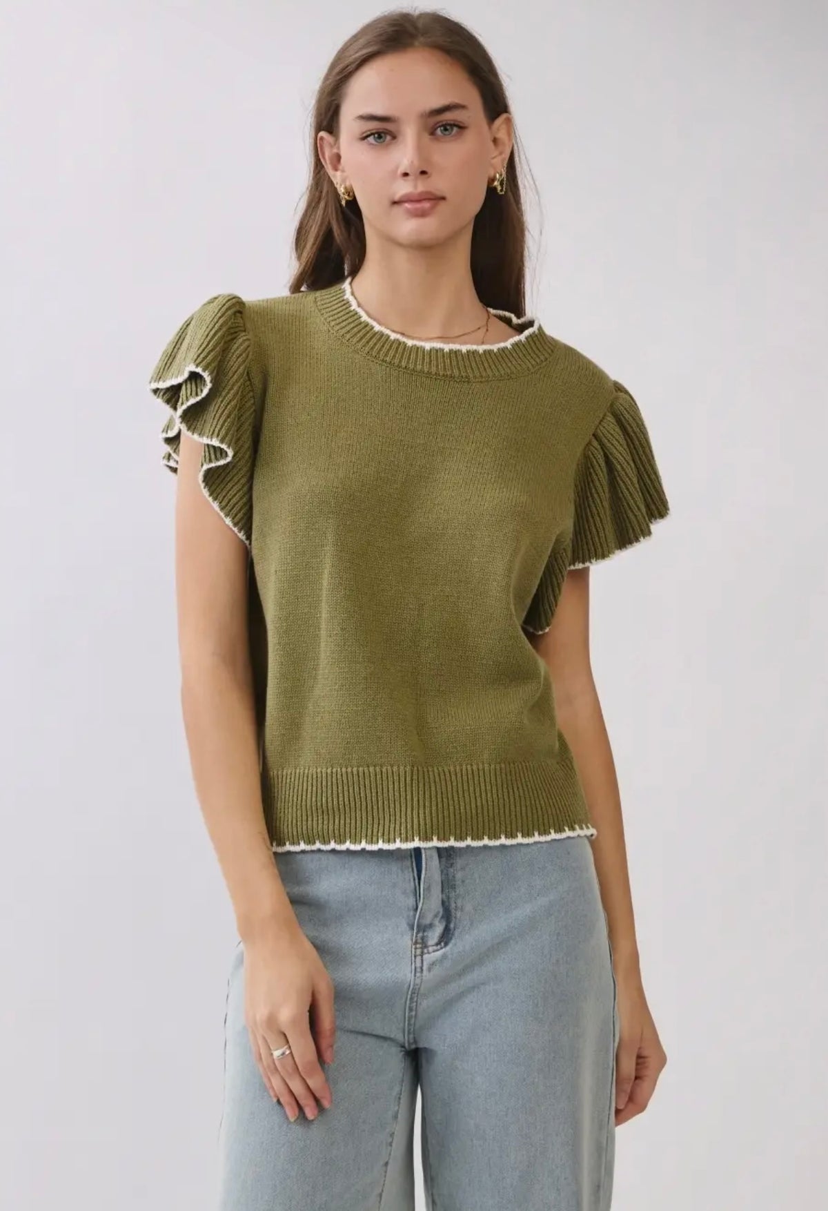 Ruffle sleeve textured knit top