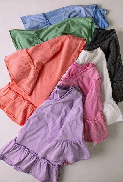 Mineral washed ruffle detail top