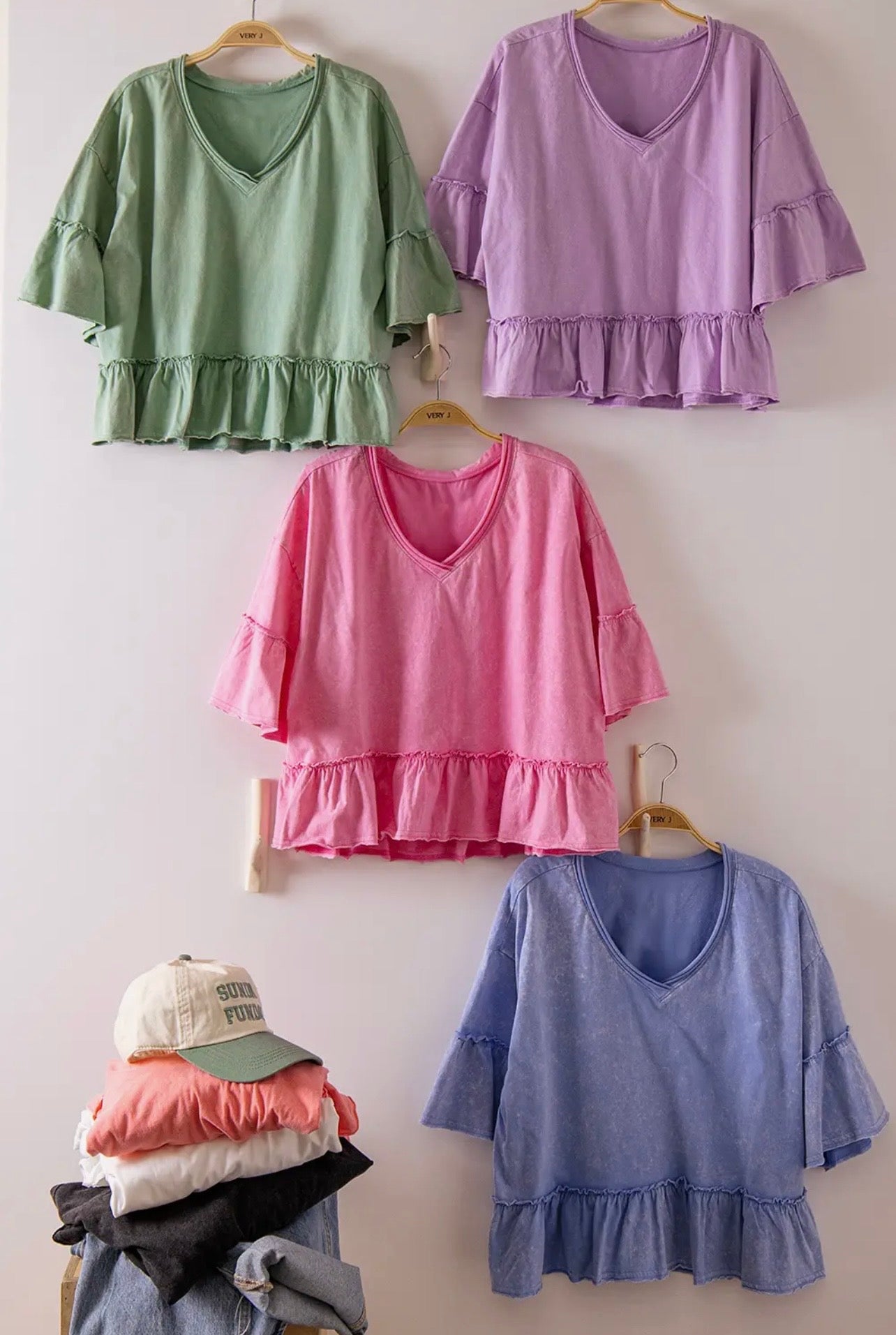 Mineral washed ruffle detail top