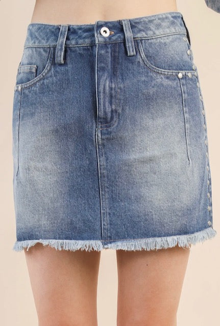 Denim studded mini skirt