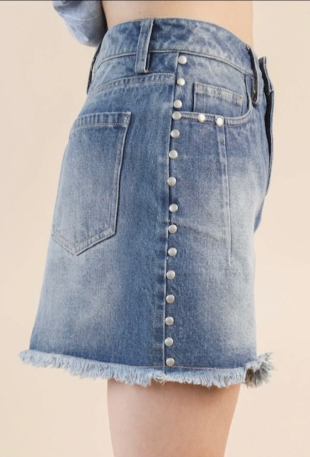 Denim studded mini skirt