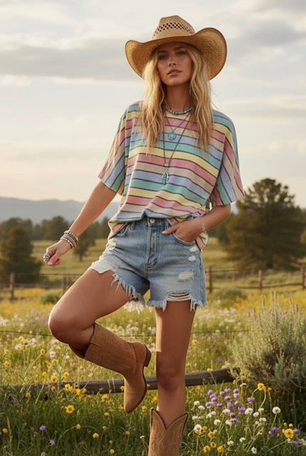 Mineral wash stripe top