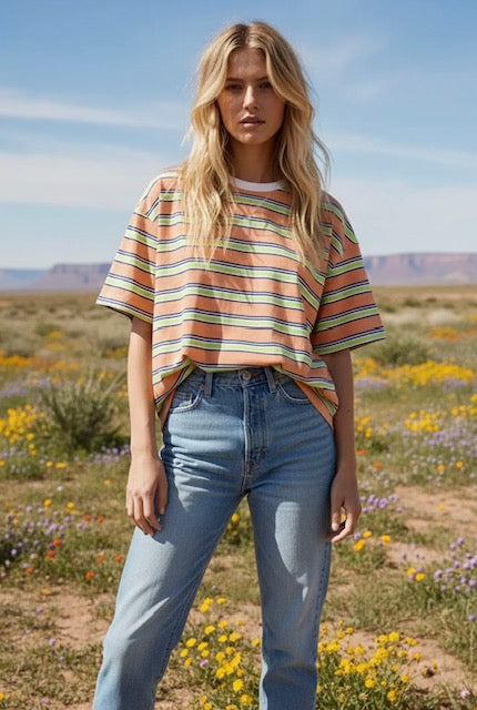 Striped short sleeve knit top