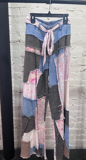 Floral patchwork flare pants