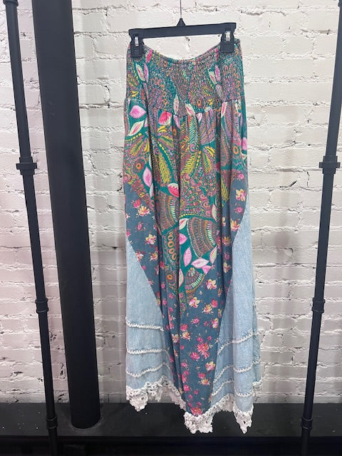 Washed print smocking waistband pant