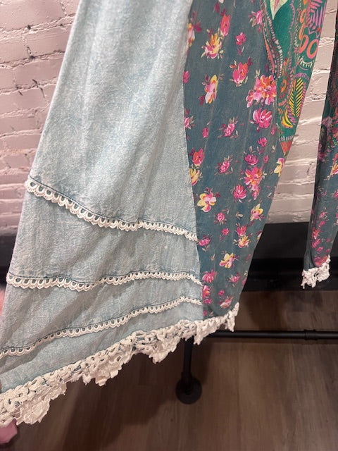 Washed print smocking waistband pant