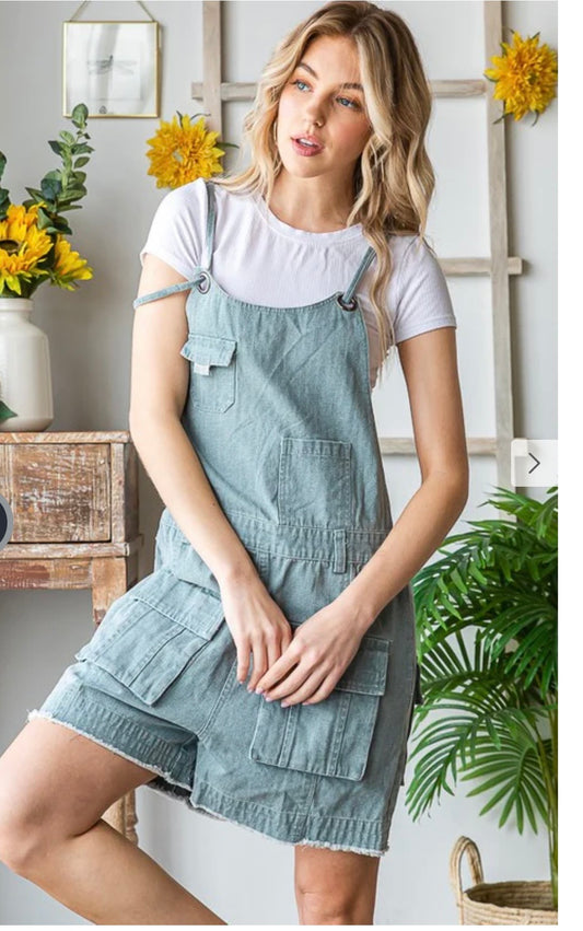 Washed cargo romper