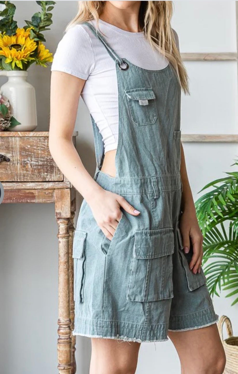 Washed cargo romper