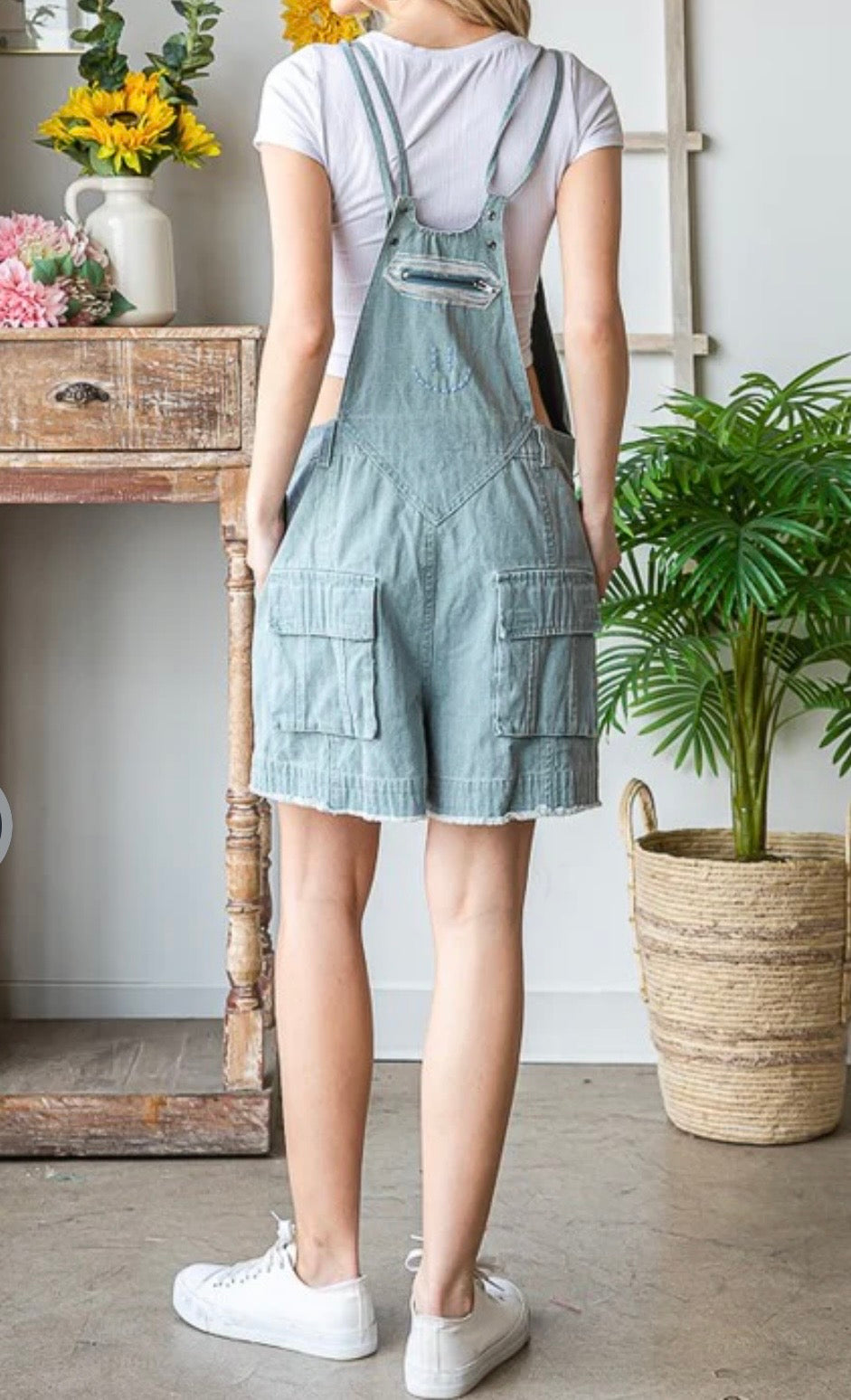 Washed cargo romper