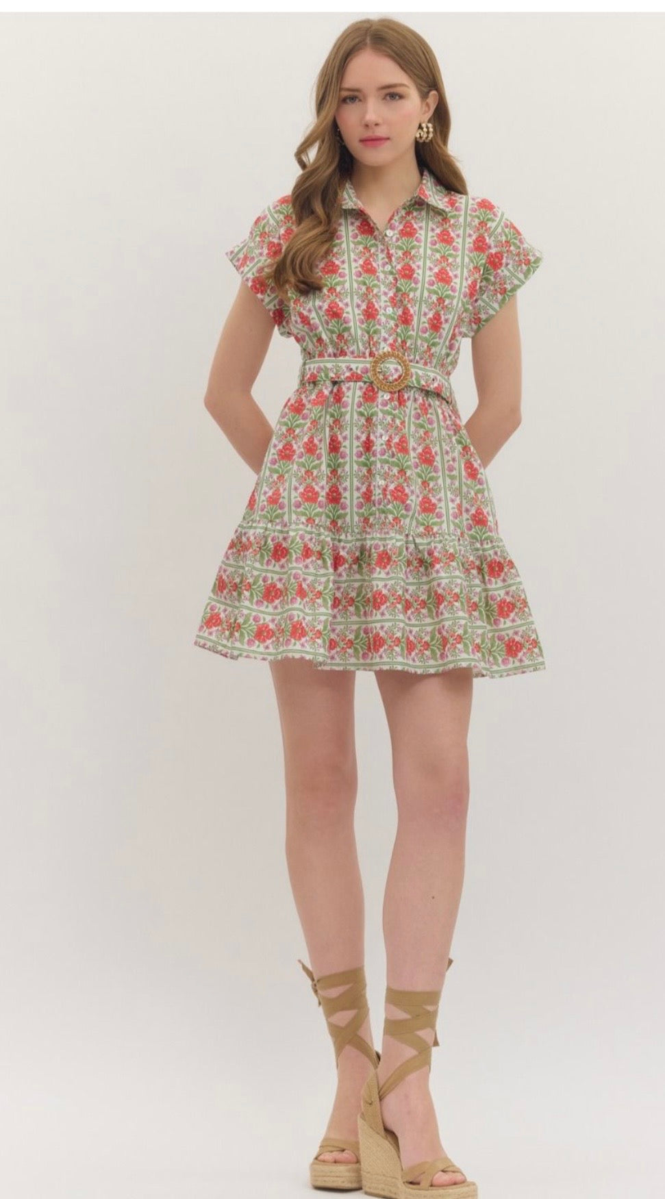 Red floral mini dress