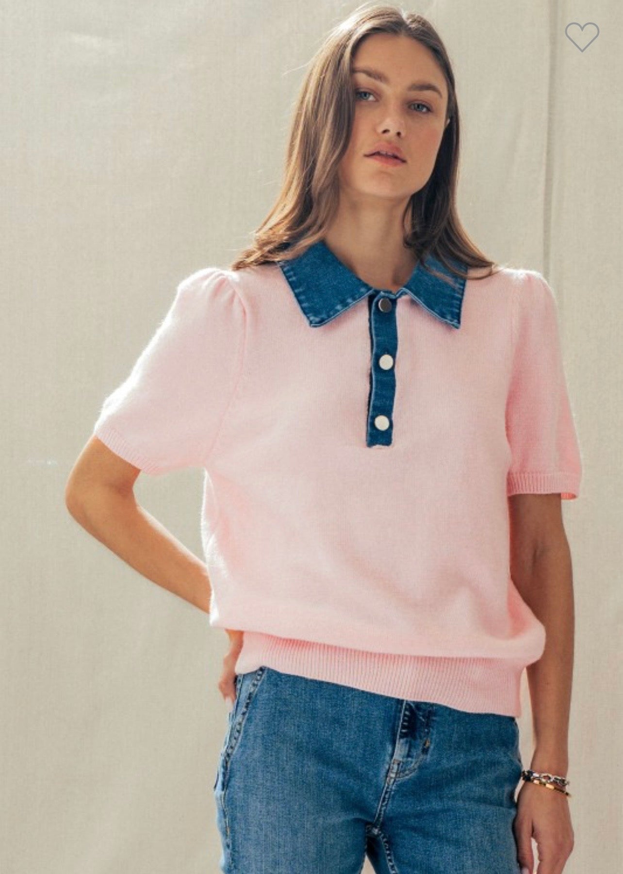 Denim collar polo sweater