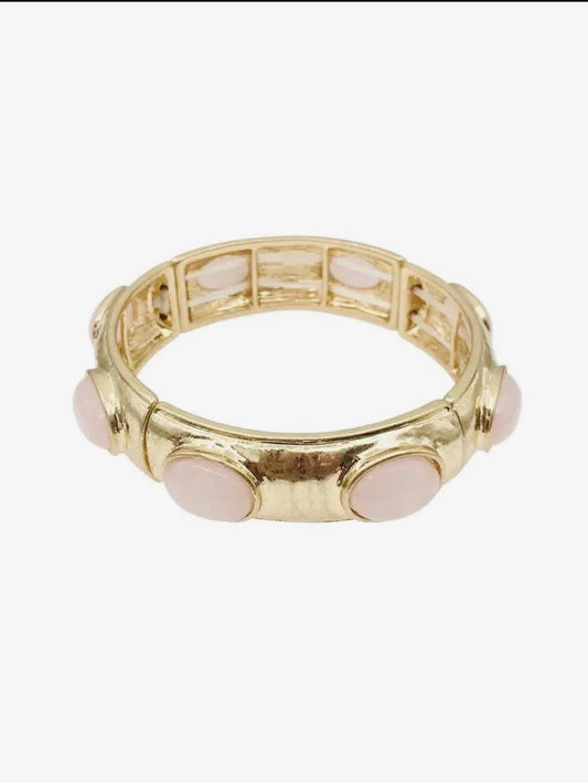 Hammered gold with pink oval stone accents