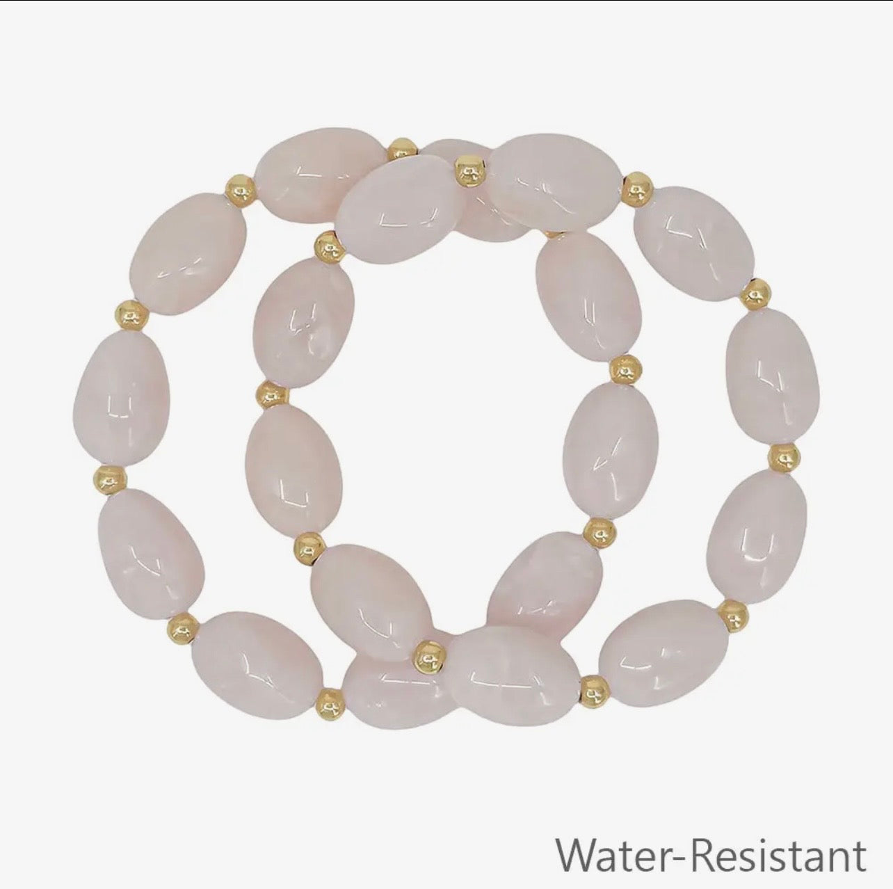 Set of 2 Pink oval and gold stretch bracelets