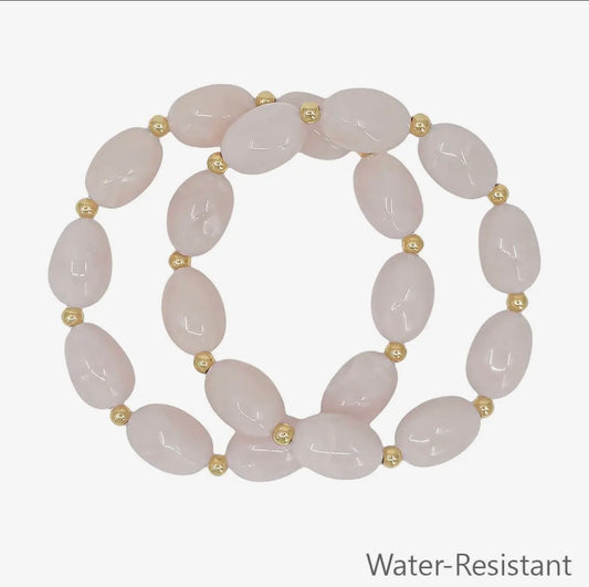 Set of 2 Pink oval and gold stretch bracelets