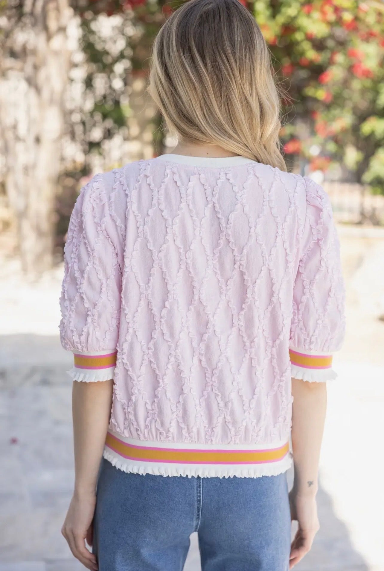 striped elastic band diamond textured top
