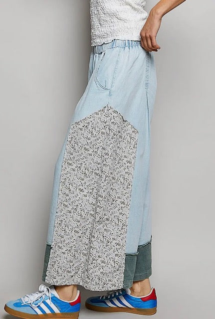 POL Floral Patch elastic wide jeans