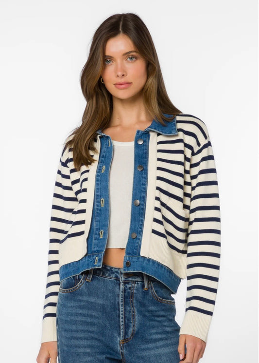 Denim contrast aweater jacket