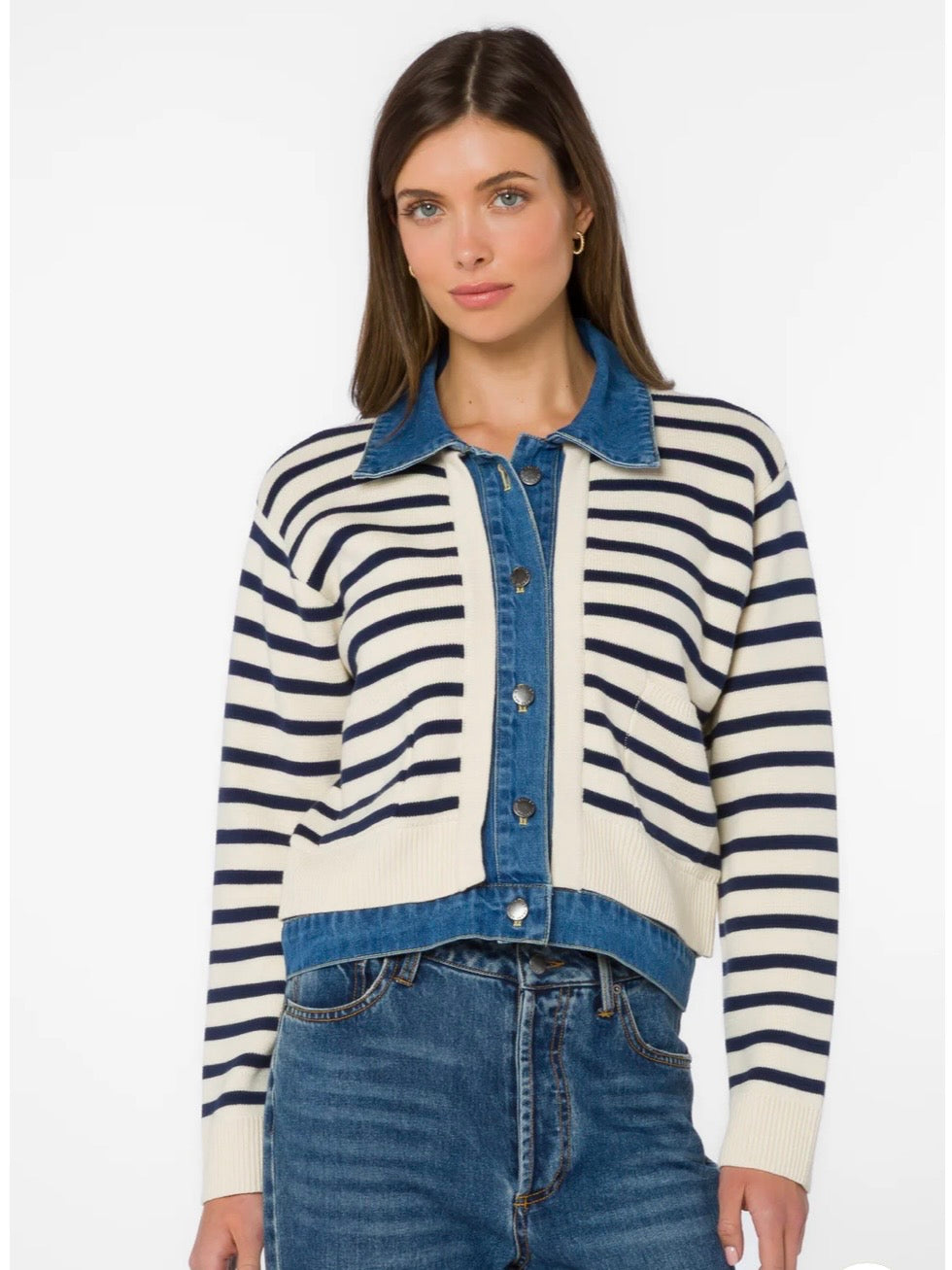 Denim contrast aweater jacket