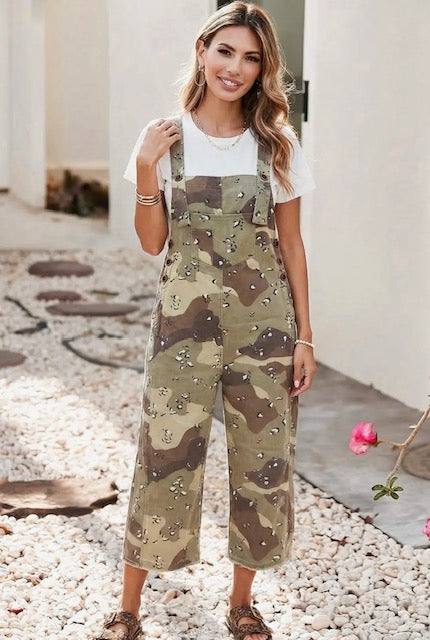 Little Daisy Closet - Camouflage Leopard Denim Overall Cropped Western Jumpsuit