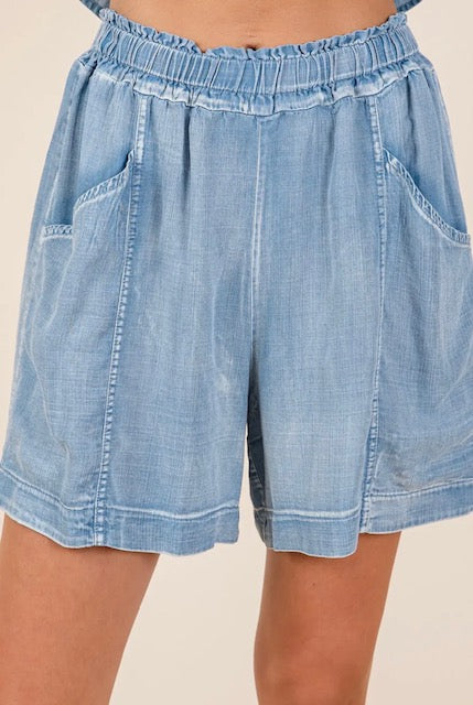 Washed chambray shorts