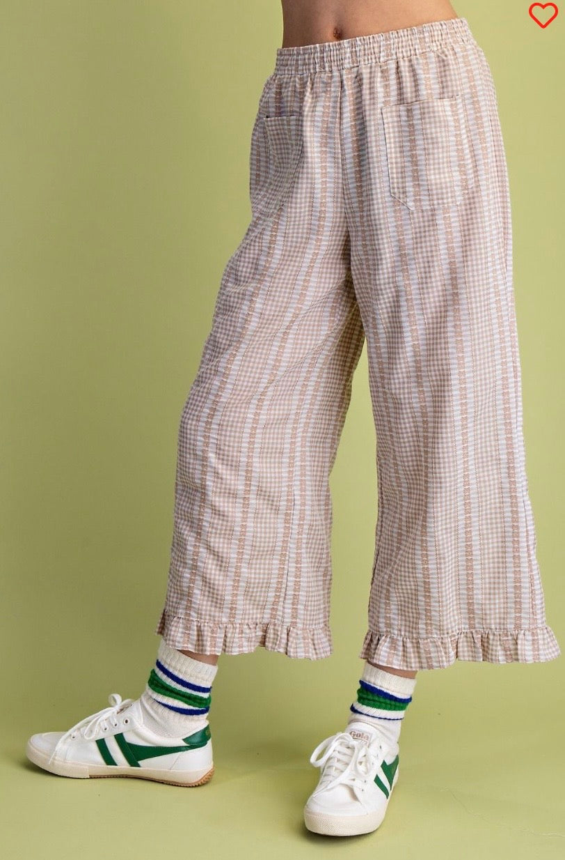 Checkerboard pattern ruffle pant